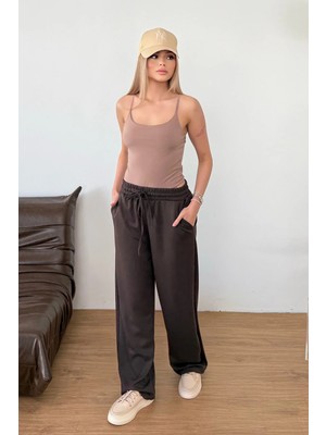 Giysa Kadın Beli Ayarlanabilir Çift Cepli Eşofman Altı Kahverengi - MS0001418