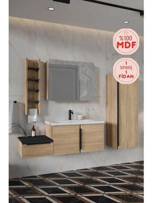 Balneom Banyo Zakkum 100 cm Banyo Dolabı Aynalı Üst Dolap Boy Dolabı ve Rafı
