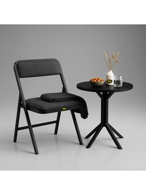 Hey Modüler Mobilya 50 cm Yuvarlak Balkon Masası & Yemek Masası 73 cm Yükseklik Siyah Tabla, Siyah Metal Ayaklı Yıldız Model