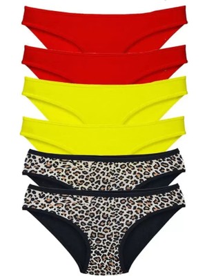Marsilyan 6 Adet Likralı Kadın Slip Külot Leopar Kırmızı Sarı