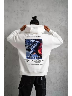Marsilyan- Erkek Astronot Baskılı Kapüşonlu Sweat - Beyaz