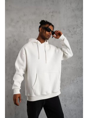 Marsilyan- Erkek Düz Kapüşonlu Sweat - Beyaz