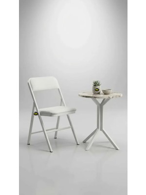 Hey Modüler Mobilya 50 cm Yuvarlak Balkon Masası & Yemek Masası 73 cm Yükseklik Efes Tabla, Beyaz Metal Ayaklı Yıldız Model