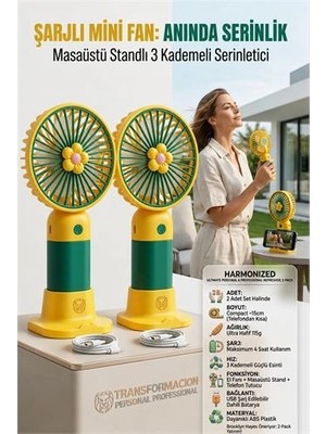 SHC4200 2 Adet Şarjlı Mini El Fanı Taşınabilir Masaüstü Vantilatör 4 Saat 723211