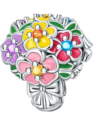 Dangle Renkli Çiçekler Gümüş Charm