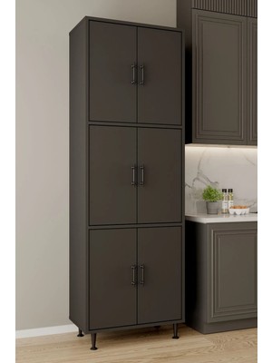 Aeka AE-3015 Mercan Antrasit/antrasit 6 Kapaklı Çok Amaçlı Dolap Raflı Mutfak Kiler Banyo 195*63*35 Çok Amaçlı Dolap