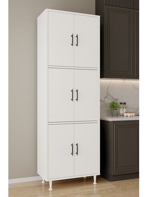 Aeka AE-3015 Mercan Beyaz/beyaz 6 Kapaklı Çok Amaçlı Dolap Raflı Mutfak Kiler Banyo 195*63*35 Çok Amaçlı Dolap