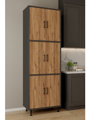 Aeka AE-3015 Mercan Antrasit/atlantik Çam 6 Kapaklı Çok Amaçlı Dolap Raflı Mutfak Kiler Banyo 195*63*35 Çok Amaçlı Dolap