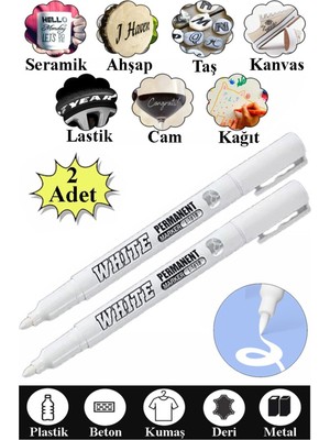 Premini Beyaz Keçeli Kalem 2'li Set, Çok Amaçlı Kalıcı Markerler
