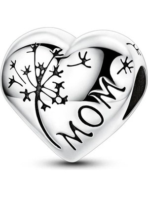 Fubena Karahindiba ve Mom Yazılı Kalp Boncuk Charm