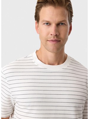 Back And Bond Beyaz Erkek Regular Fit Çizgili T-Shirt BTS1000600000