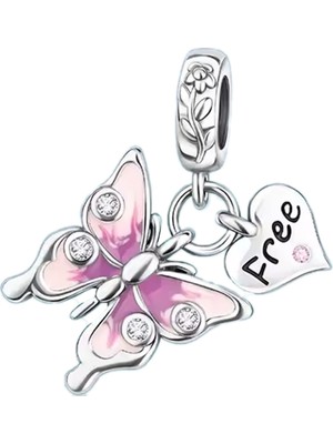Fubena Pembe Özgür Kelebek Salllantılı Charm