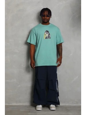Marsilyan- Erkek Baskılı T-Shirt Kısa Kol Bisiklet Yaka Regular Fit Rahat Kalıp Günlük Tişört - Mint Yeşili