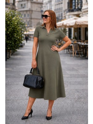 Eycawear Kadın Kısa Kollu V Yakalı Midi Viskon Iki Iplik Elbise