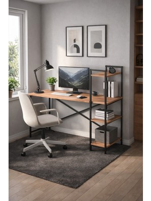 Bofigo 120X55 cm Raflı Çalışma Masası Bilgisayar Masası Ofis Masası Ders Masası Cervantes Çam