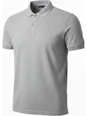 Marsilyan- Erkek Pike Kumaş Düğmeli Yaka Regular Fit Günlük Kısa Kol Tişört T-Shirt - Gri