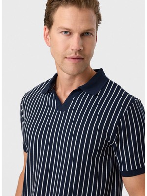 Back And Bond Lacivert Erkek Regular Fit Çizgili T-Shirt B35S10012