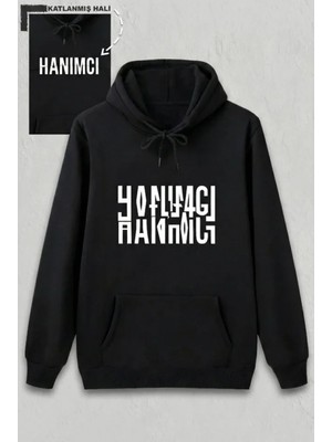 Marsilyan- Sevgililer Günü Özel Kapüşonlu Hanımcı Baskılı Oversize Sweatshirt - Siyah