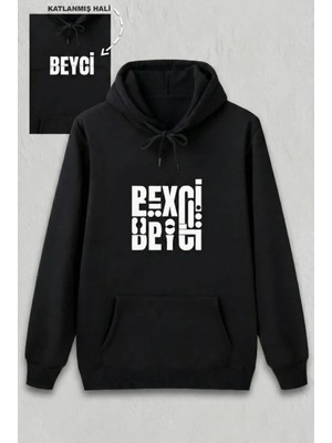 Marsilyan- Sevgililer Günü Özel Kapüşonlu Beyci Baskılı Oversize Sweatshirt - Siyah