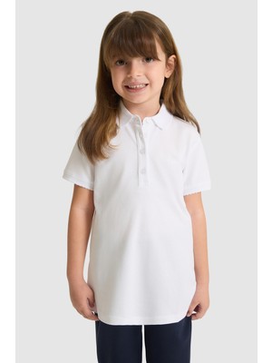 U.S. Polo Assn. Kız Çocuk Polo Yaka Beyaz Basic Tişört 50328218-VR013