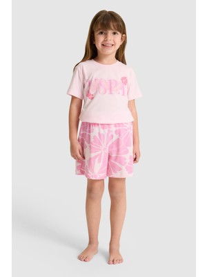 U.S. Polo Assn. Kız Çocuk Pembe Şortlu Alt Üst Takım 50326611-VR041