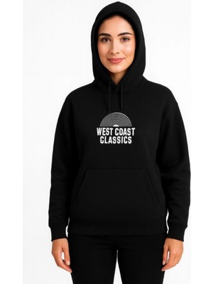 Marsilyan- Üç Iplik Kapüşonlu Ön ve Arka Baskılı Sweatshirt Hoodie - Siyah