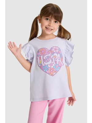 U.S. Polo Assn. Kız Çocuk Bisiklet Yaka Kolları Fırfırlı Lila Tişört 50325657-VR034