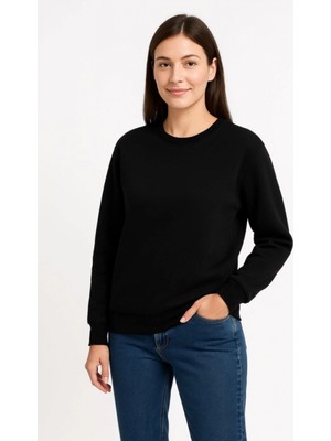 Marsilyan- Üç Iplik Düz Bisiklet Yaka Sweatshirt  - Siyah
