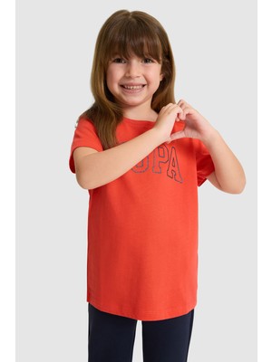 U.S. Polo Assn. Kız Çocuk Kırmızı Fit Bisiklet Yaka Basic Tişört 50325631-VR213