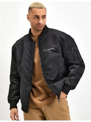 Marsilyan- Unisex Uzun Kol Baskılı Bomber Ceket - Siyah