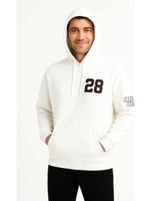 Marsilyan- Üç Iplik Kapüşonlu Ön ve Arka Baskılı Sweatshirt Hoodie - Beyaz