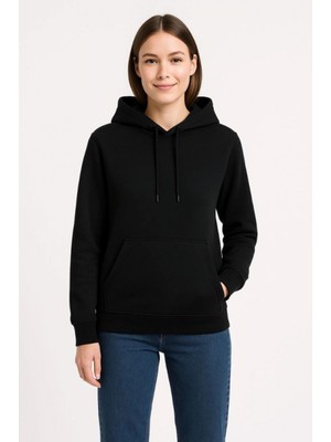 Marsilyan- Üç Iplik Kapüşonlu Kanguru Çepli Sweatshirt Hoodie - Siyah