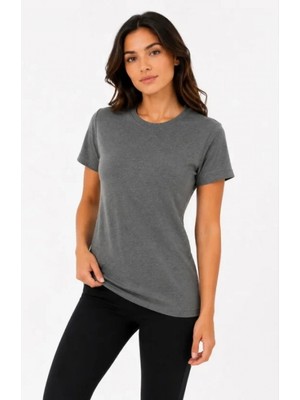 Marsilyan- Basic Tişört Bisiklet Yaka Kısa Kol Günlük Yazlık Slim Fit T-Shirt - Antrasit