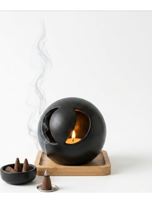 Newme El Yapımı Seramik Tütsülük & Tealight Mumluk Seti Modern Tasarım | Dekoratif Seramik | Tütsü ve Mum Hediyeli