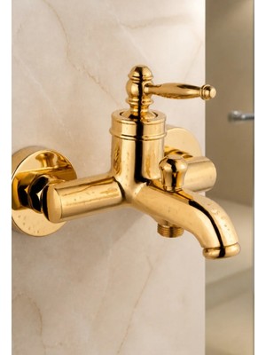 İsaoğlu Yapı Parlak Gold Rustik Banyo Bataryası Retro Duş Armatürü Pirinç Paslanmaz Gold Altınbatarya