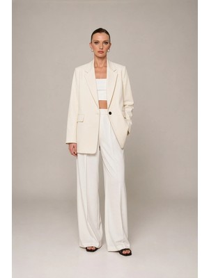 Thalure Kadın Beyaz Keten Blazer