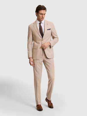 Cacharel Erkek Bej Slim Fit Yün Karışımlı Mikro Desen Takım Elbise 50320394-VR011