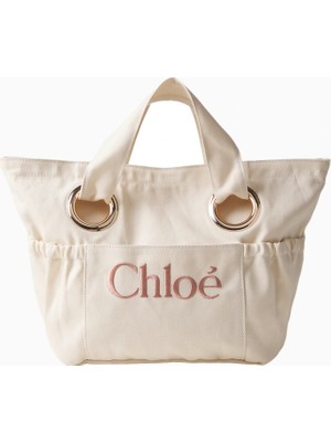 Chloe Chloé Kids Logolu Deri Detaylı Kız Çocuk Kanvas Sepet Çanta