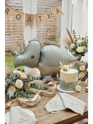 Partixa Gri Mat Triceratops Retro Dinozor Folyo Balon