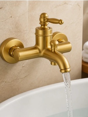 İsaoğlu Yapı Mat Gold Rustik Banyo Bataryası Retro Duş Armatürü Pirinç Paslanmaz Mat Gold Batarya