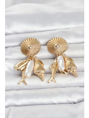 Marsilyan Gold Renk Deniz Temalı Vintage Kadın Küpe TJ-BKP11799