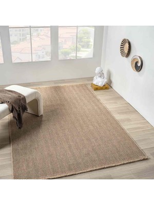 Pera Halı Kahve Bej Kılçık Desenli Modern Jüt Halı - L671KAIN
