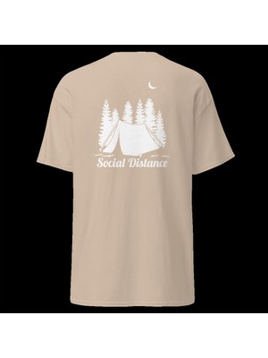 Social Distance Kamp Çadır Orman Doğa Sessizlik Baskılı Unisex Pamuklu Tişört