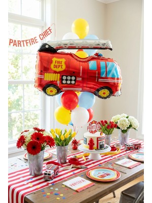 Partixa Itfaiye Arabası Folyo Balon 74x80 cm Canlı Kırmızı Renkli Parti Süsleme Malzemesi