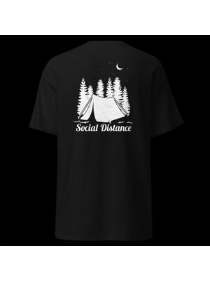 Social Distance Kamp Çadır Orman Doğa Sessizlik Baskılı Unisex Pamuklu Tişört