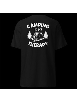 Camping Is My Therapy Kamp Çadır Doğa Baskılı Unisex Bisiklet Yaka Tişört