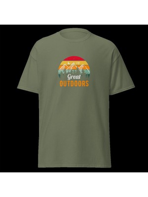 Great Outdoors Retro Dağ Manzara Kamp Doğa Baskılı Unisex Pamuklu Tişört