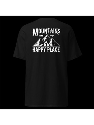 Mountains Are My Happy Place Dağcı Doğa Kamp Baskılı Unisex Pamuklu Tişört