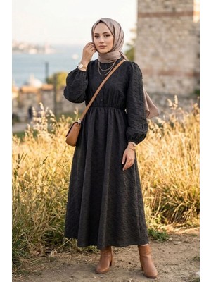 Zerogaprise Kadın Bel Lastik Yarı Düğme Detay Modal Boydan Tesettür Elbise