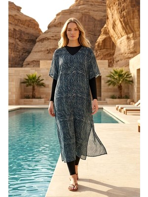 Remsa Mayo Remsa Tesettür Mayo Üzerine Tasarım Tek Kaftan Pareo RDP26 Lacivert